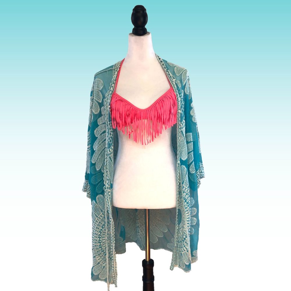 Neon Pink/Coral Fringe Swim Top